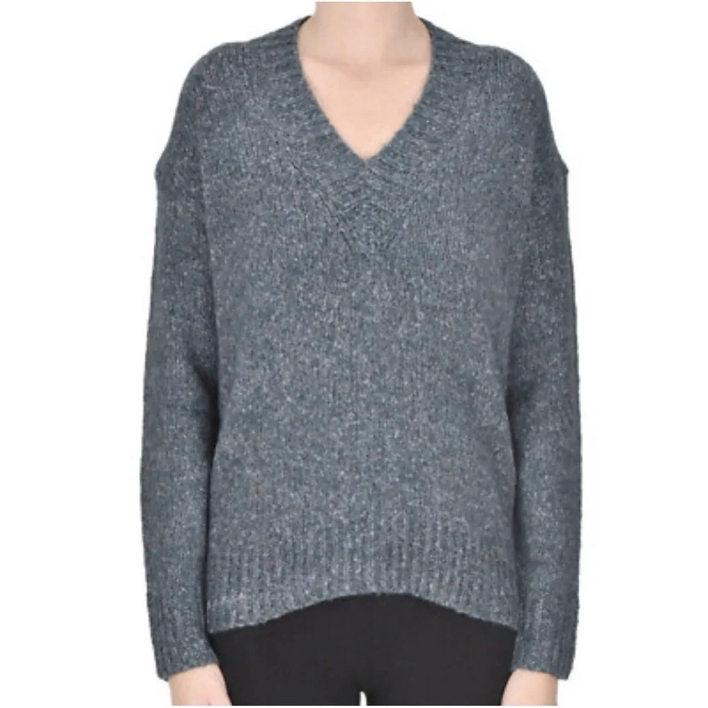 C.T. Plage Wool Blend Marled Knit V-neck Sweater Teal Size 40 US 6 Quiet Luxury